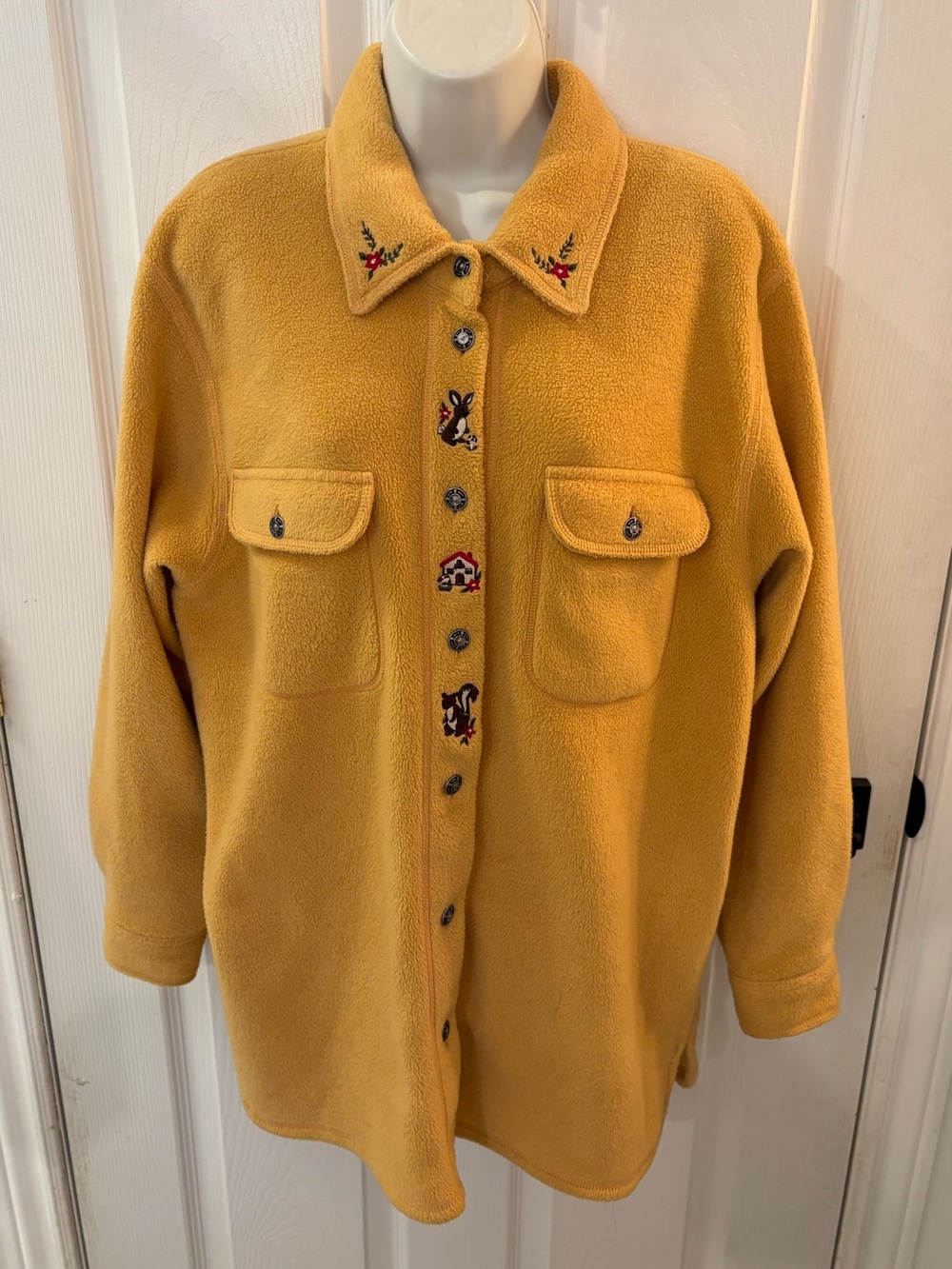 Vintage Mustard Yellow Embroidered button down Fleece